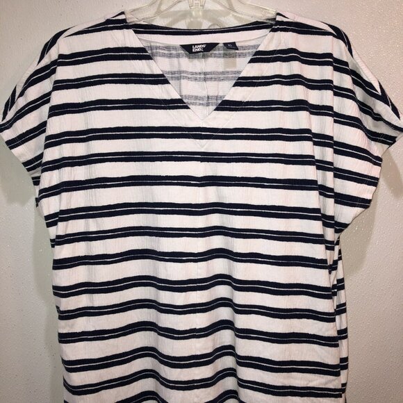 Lands End Plus Size 18 XL Knit Dress Striped Nautical Blue White Beach Casual - Picture 3 of 9